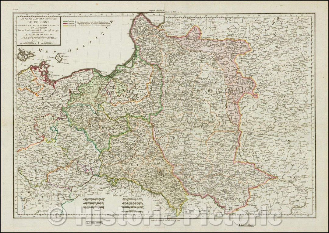 Historic Map - Carte de L'Ancien Royaume de Pologne, Partage Entre La Russie, La Prusse e :: The Old Kingdom of Poland, between Russia, Prussia and Austria, 1795 - Vintage Wall Art