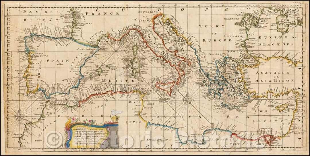 Historic Map - An Accurate Chart of the Mediterranean and Adriatic Seas; with the Archipelago & Part of the Black Sea, 1748, Emanuel Bowen v2