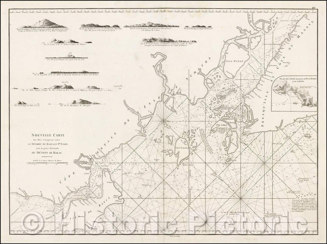 Historic Map - Nouvelle Carte des Mer entre Comprises Le Detroit de Banca et Po/New Map of Sea between Included The Detroit Banca and Po, 1775 - Vintage Wall Art