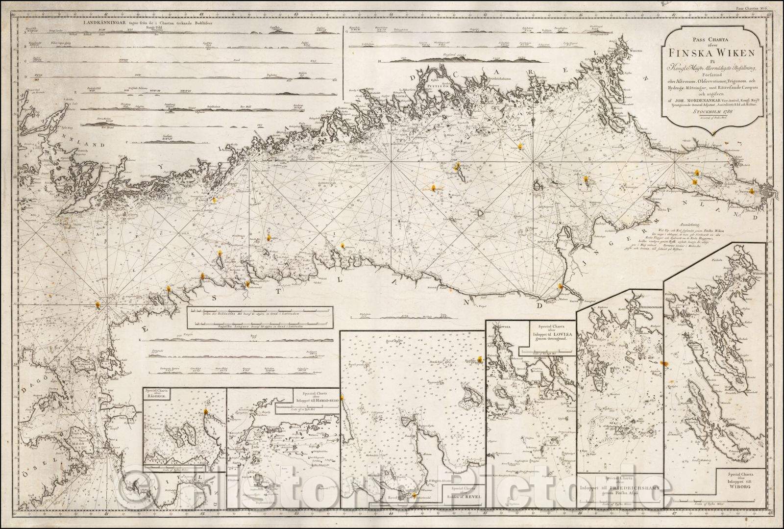 Historic Map - Pass Charta ofver Finska Wiken Pa Kongl. Mayts. Allernadigste Besallning :: Sea Chart of the Gulf of Finland, published in Stockholm in 1788, 1788 - Vintage Wall Art