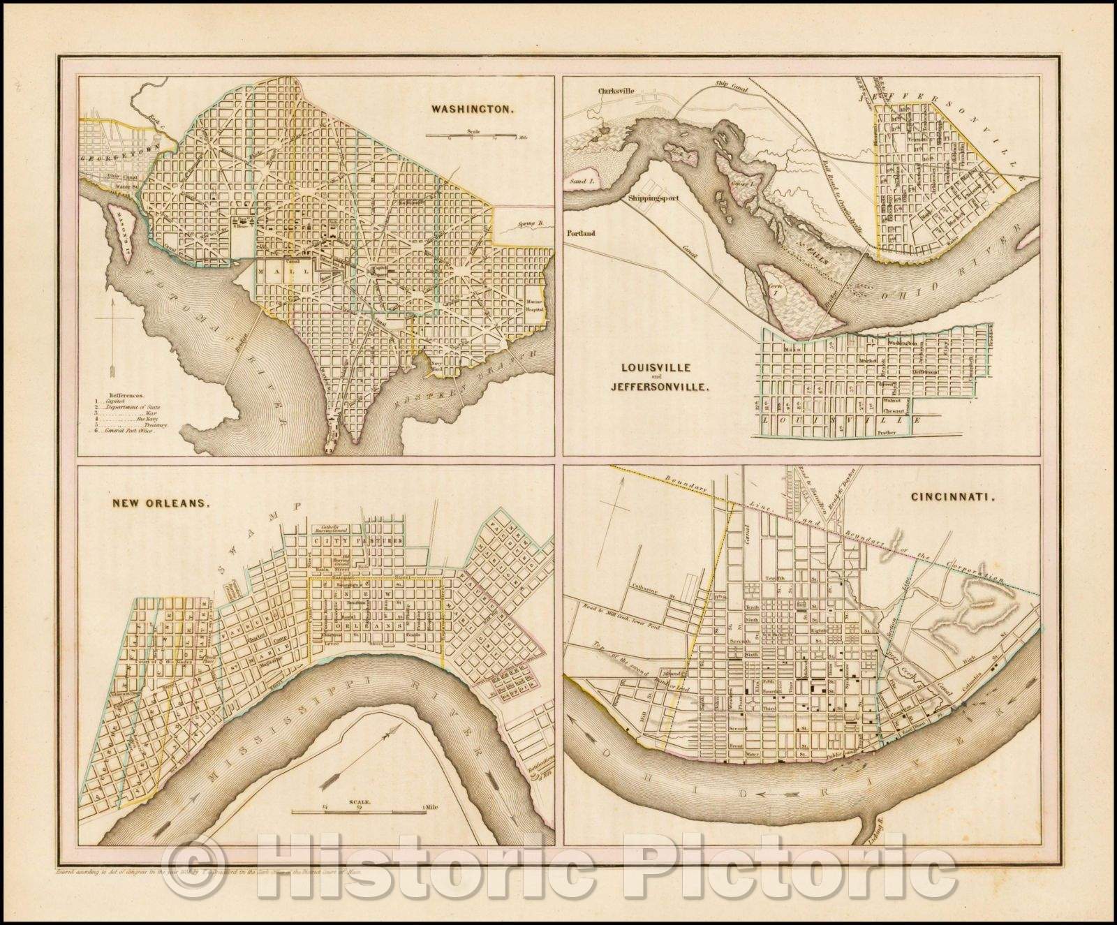 Historic Map - washington with New Orleans and Louisville and Jeffersonville and Cincinnati, 1838, Thomas Gamaliel Bradford v2