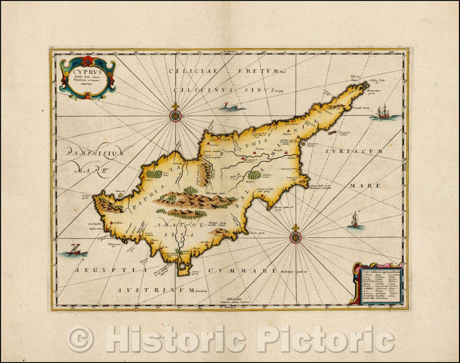 Historic Map - Cyprus Insula laeta choris blandorum et Mater amorum, 1650, Jan Jansson v1