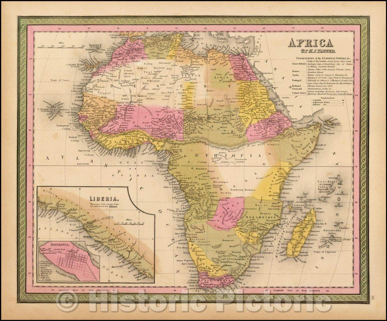 Historic Map - Africa, 1845, Henry Schenk Tanner v2