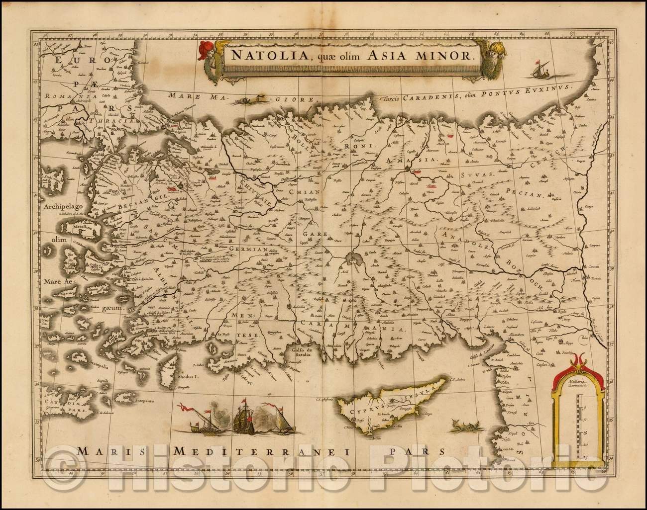 Historic Map - Natolia quae olim Asia Minor shows Cyprus, 1640, Willem Janszoon Blaeu v3