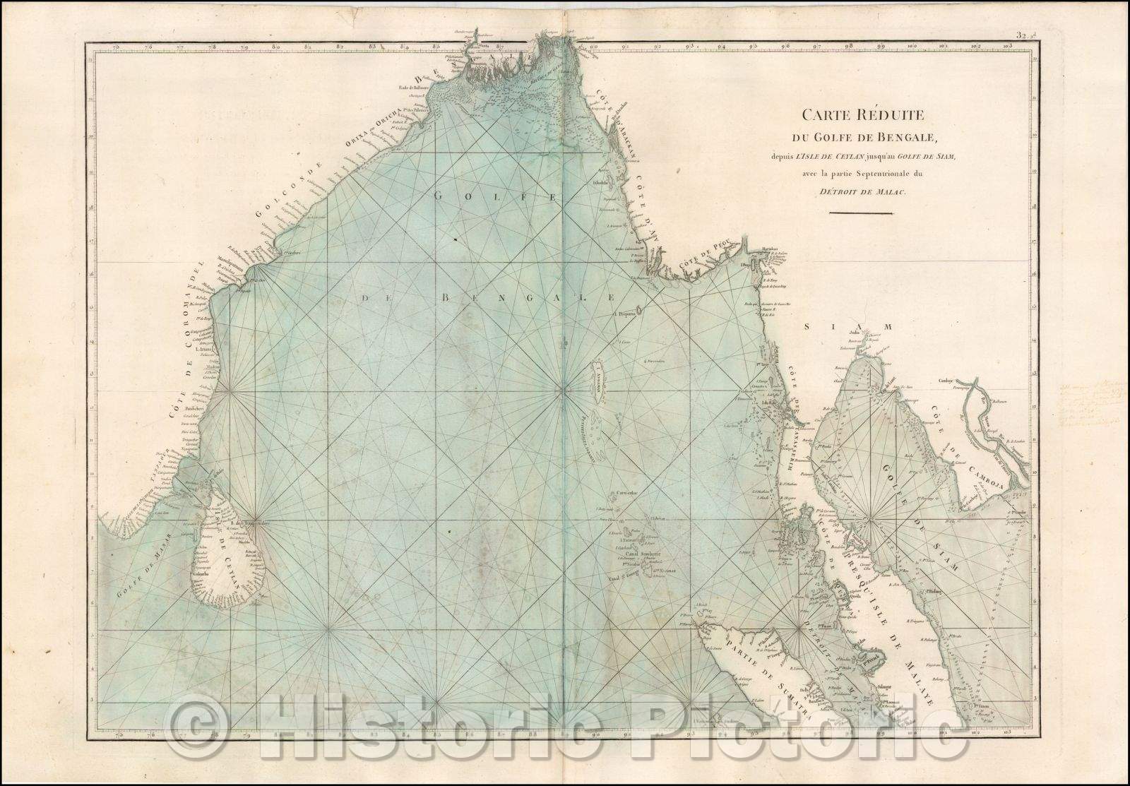 Historic Map - Carte Reduite du Golfe de Bengale, depuis L'Isle de Ceyland jusqu'au Golfe :: Gulf of Bengal, from Ceylon to the Isle to the Gulf of Siam, 1775 - Vintage Wall Art