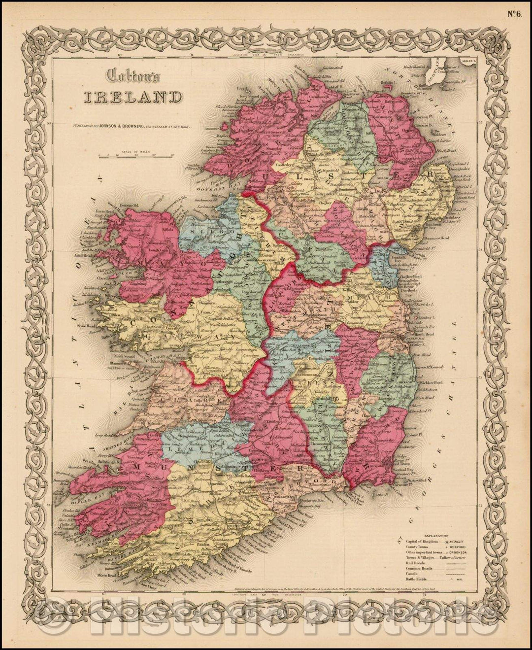 Historic Map - Colton's Ireland, 1859, Joseph Hutchins Colton - Vintage Wall Art