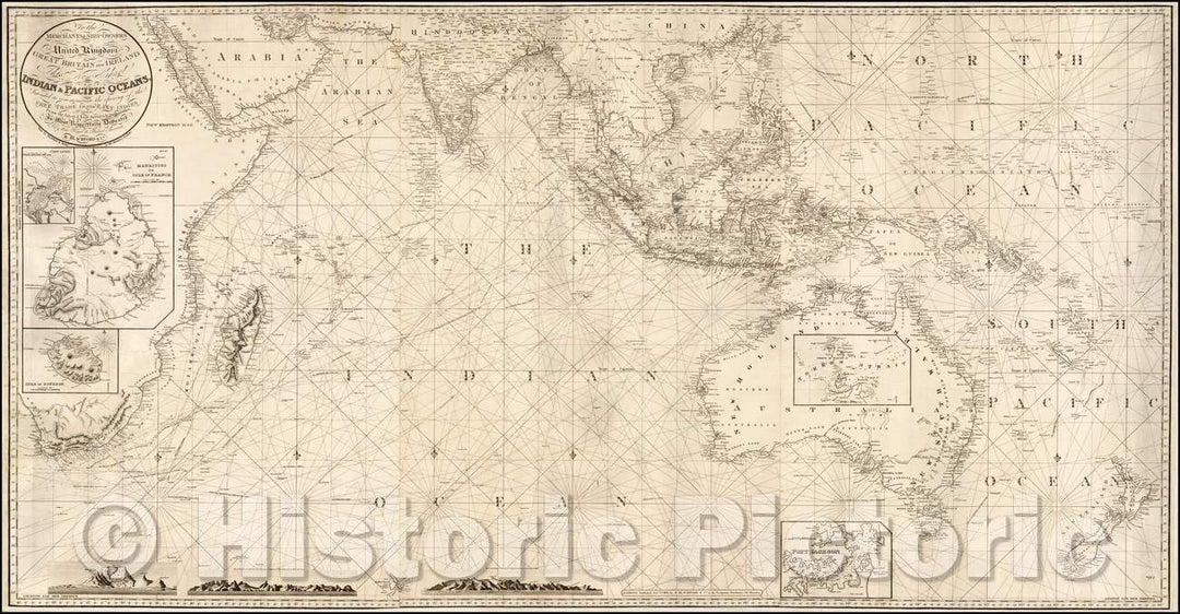 Historic Map - This New Chart of the Indian & Pacific Oceans, 1830, Blachford & Co. - Vintage Wall Art