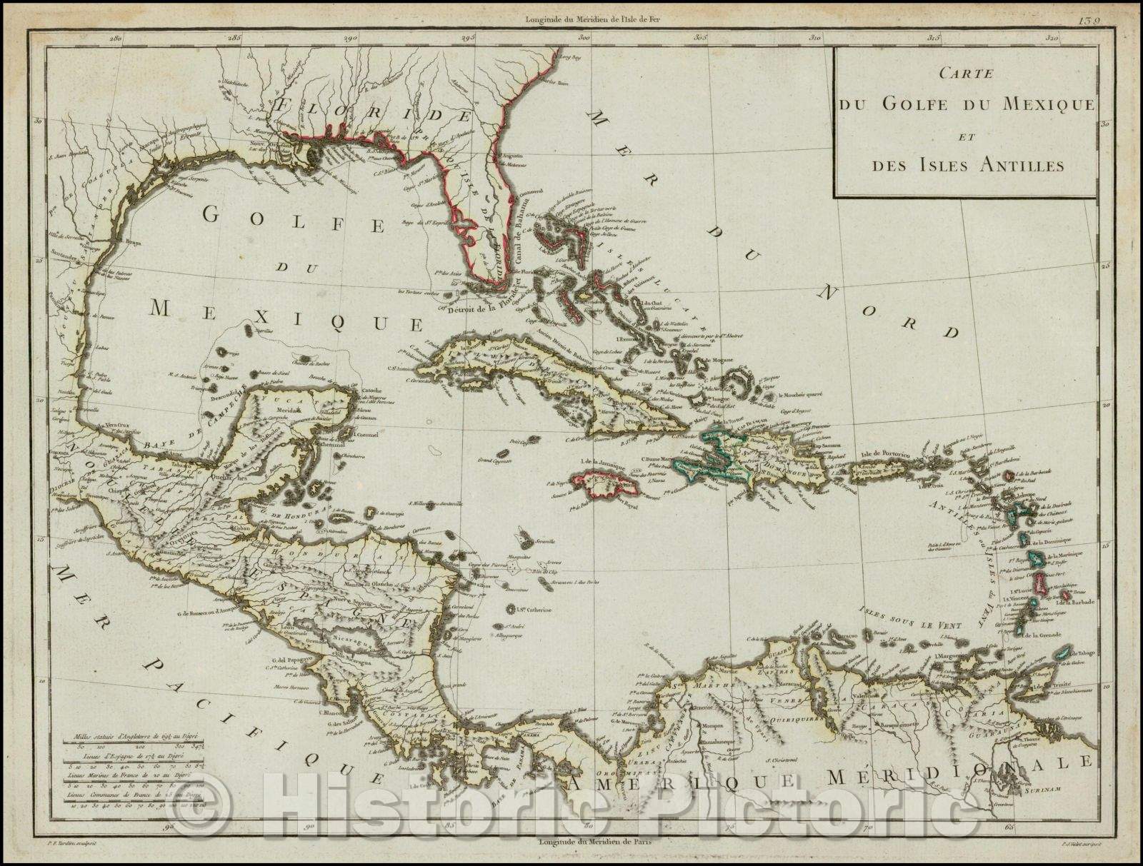 Historic Map - Carte Du Golfe Du Mexique Et Des Isles Antilles :: Florida, the Gulf Coast, and the Caribbean from Mentelle and Chanlaire's Atlas Universel, 1800 - Vintage Wall Art