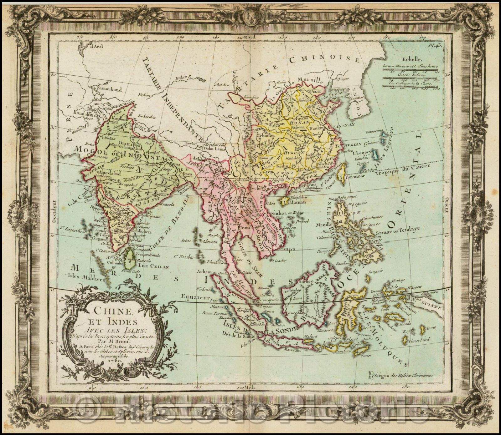 Historic Map - Chine, Et Indes Avec Les Isles/China And India With The Isles 1786, 1786, Louis Brion de la Tour - Vintage Wall Art