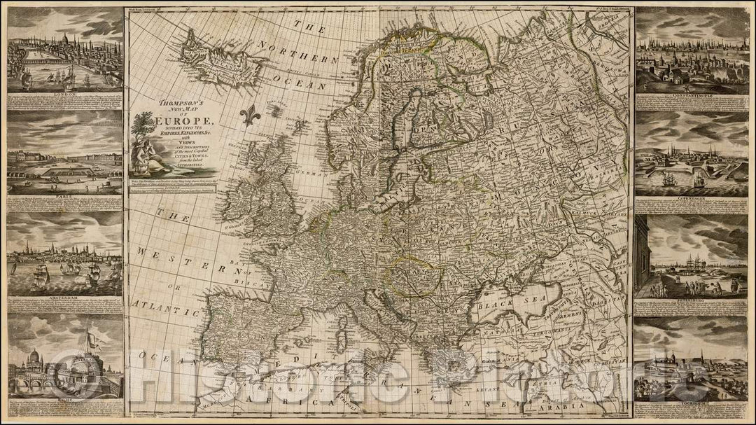 Historic Map - Thompson's New Map of Europe, Divided Into Empires, Kingdoms, 1808, - Vintage Wall Art