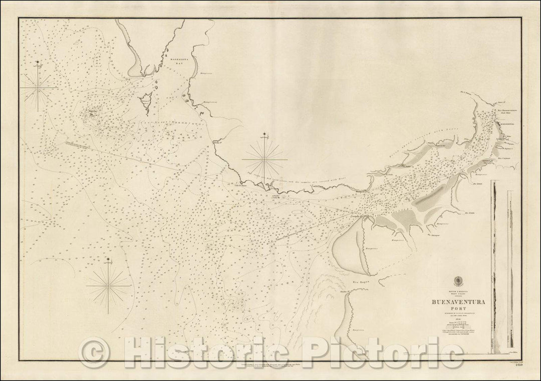 Historic Map - Colombia, Buenaventura Port Surveyed, 1854, British Admiralty - Vintage Wall Art