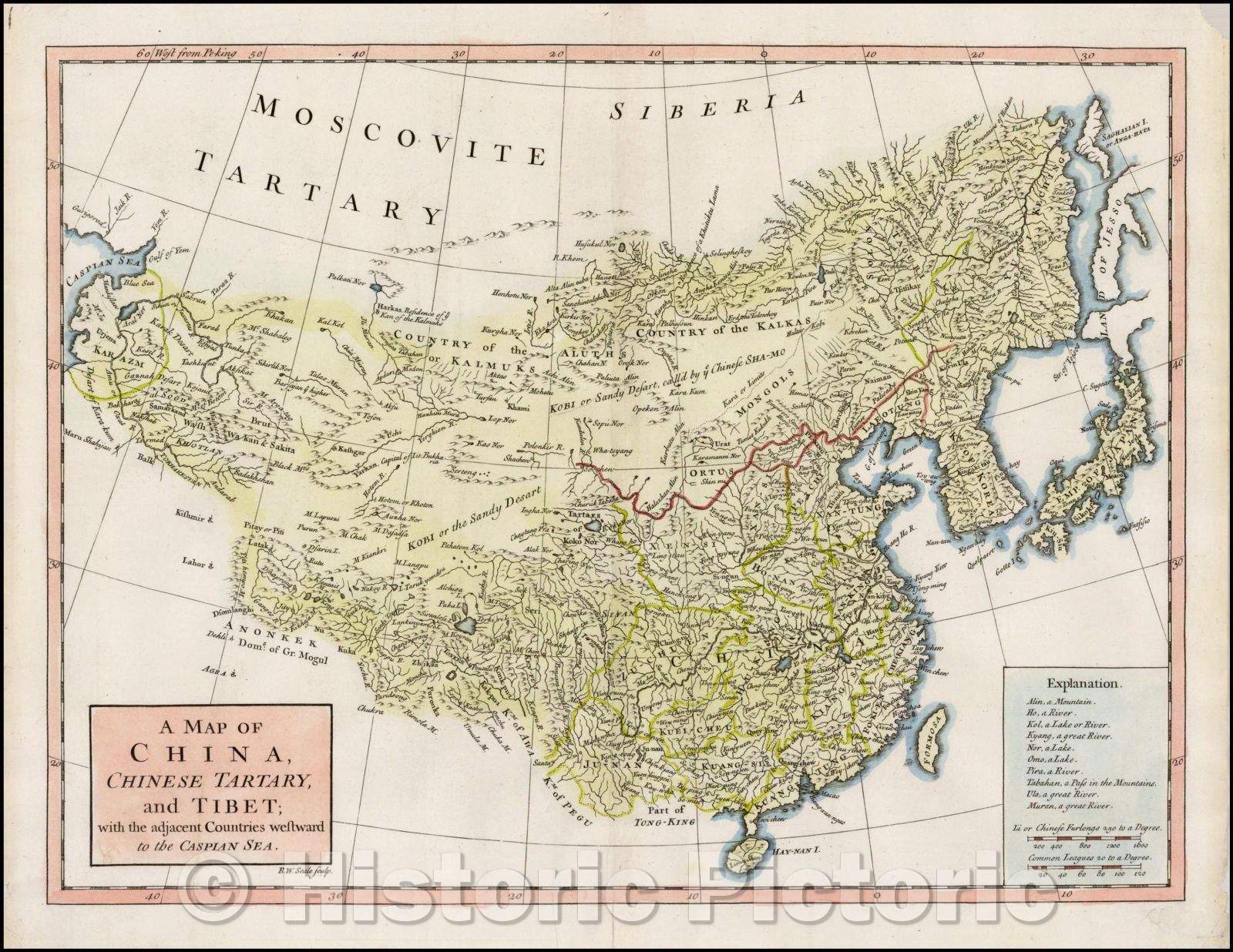 Historic Map - A Map of China, Chinese Tartary, and Tibet, with the adjacent Countries westward of the Caspian Sea, 1752, Richard William Seale - Vintage Wall Art