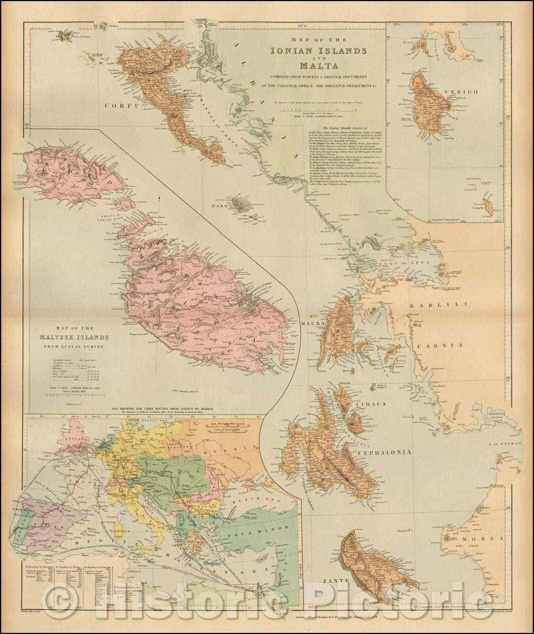 Historic Map - Map of the Ionian Islands and Malta, 1896, Edward Stanford - Vintage Wall Art