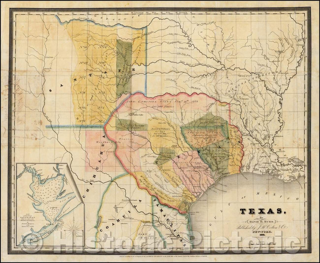 Historic Map - Texas, 1833, David Hugh Burr - Vintage Wall Art