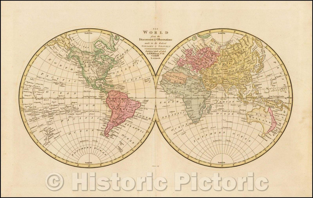 Historic Map - The World from the Discoveries & Observations in the Latest Voyages & Travels, 1817, Robert Wilkinson v2