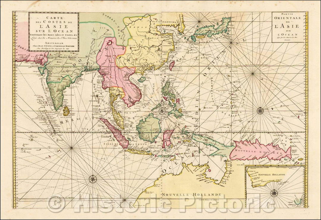 Historic Map - Australia and Indian Ocean/Carte des Costes de L'Asie sur L'ocean Contenant les Bancs Isles et Costes, 1710, Johannes Covens - Vintage Wall Art