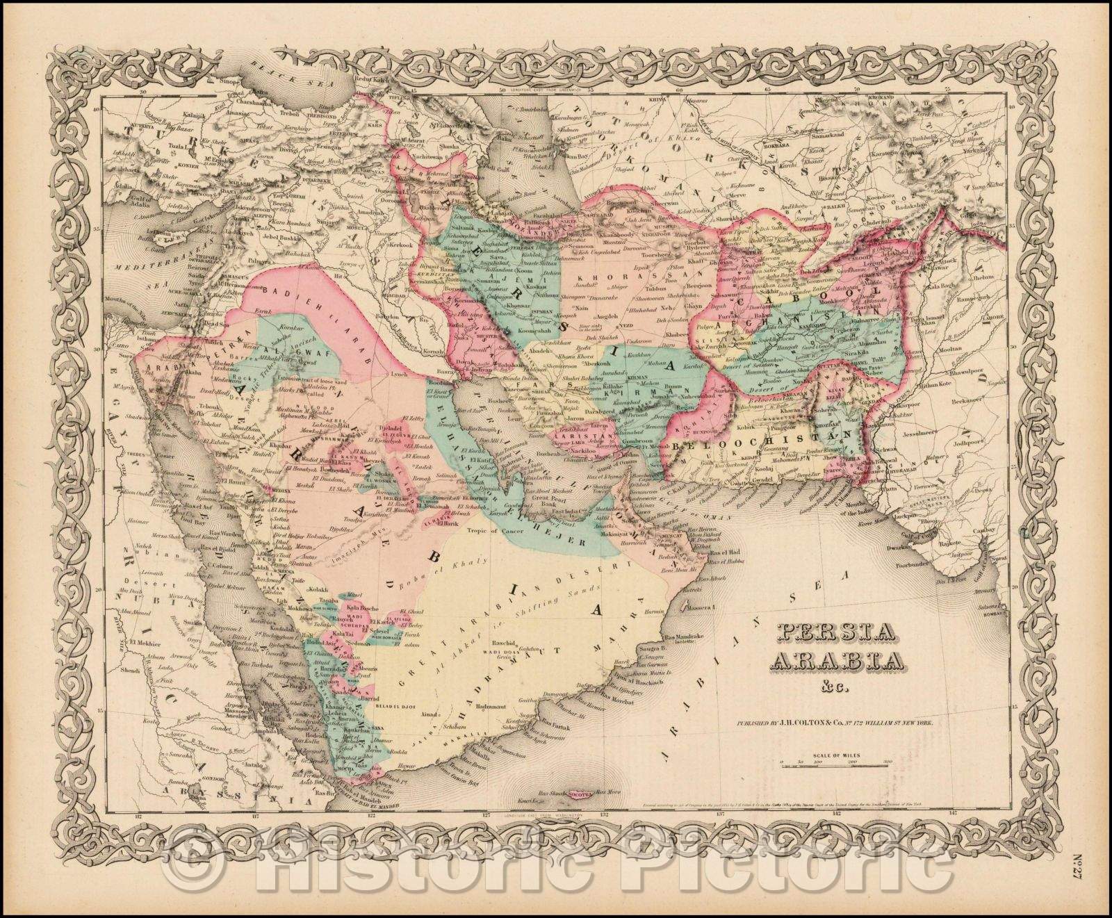 Historic Map - Persia Arabia, 1859, Joseph Hutchins Colton - Vintage Wall Art