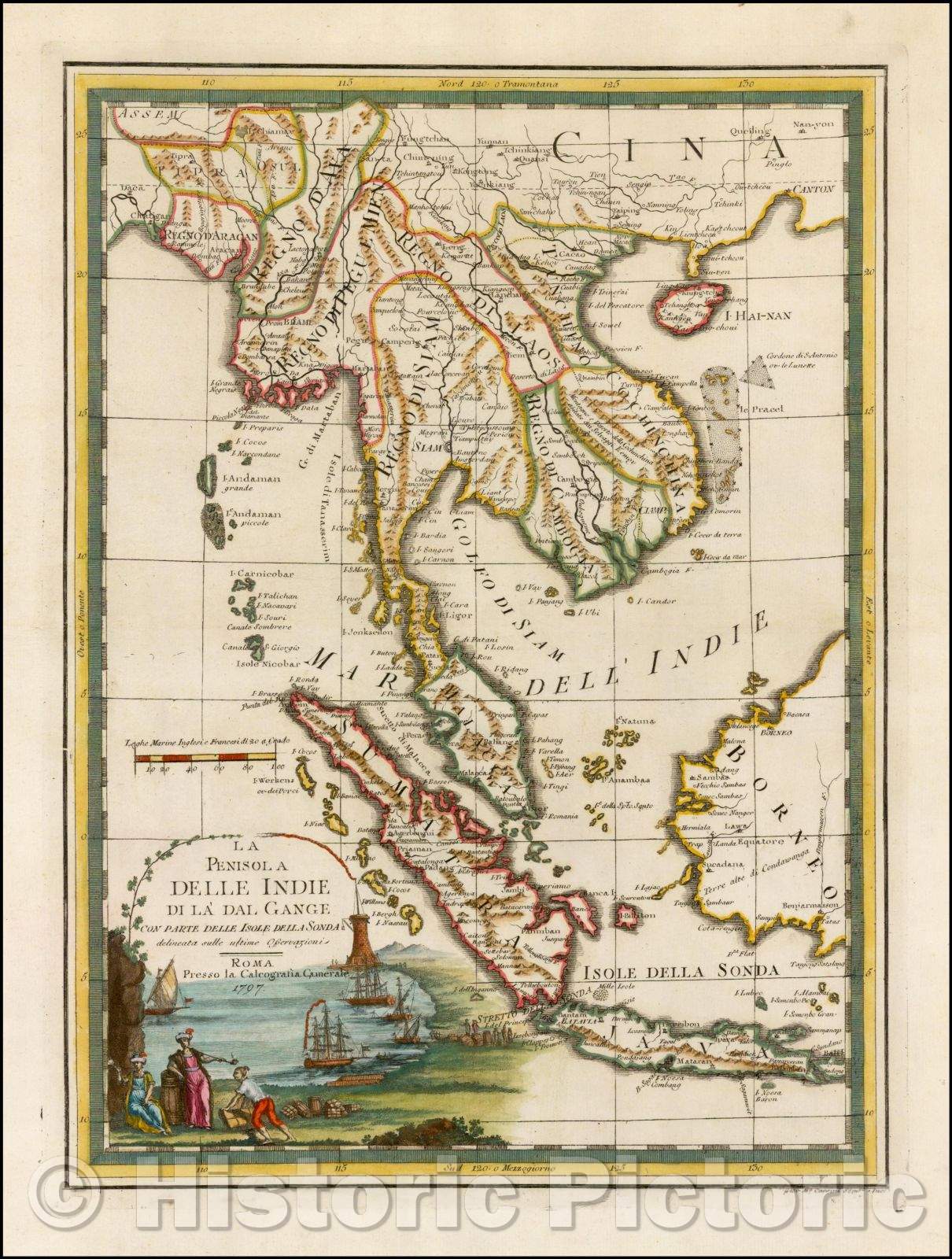 Historic Map - La Penisola Delle Indie Di La' Dal Gange con parte dell Isole della Sonda/Giovanni Maria Cassini's Map of Southeast Asia, 1797 - Vintage Wall Art