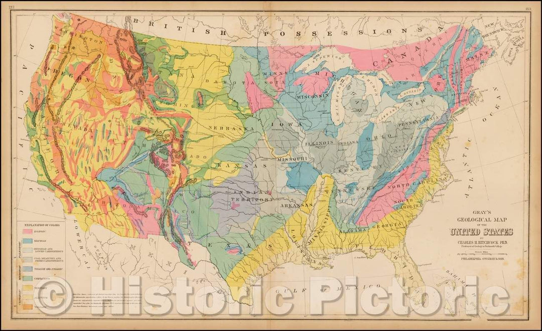 Historic Map - Gray's Map of the United States Showing the Principal Geological Formations, 1873, O.W. Gray & Son v2