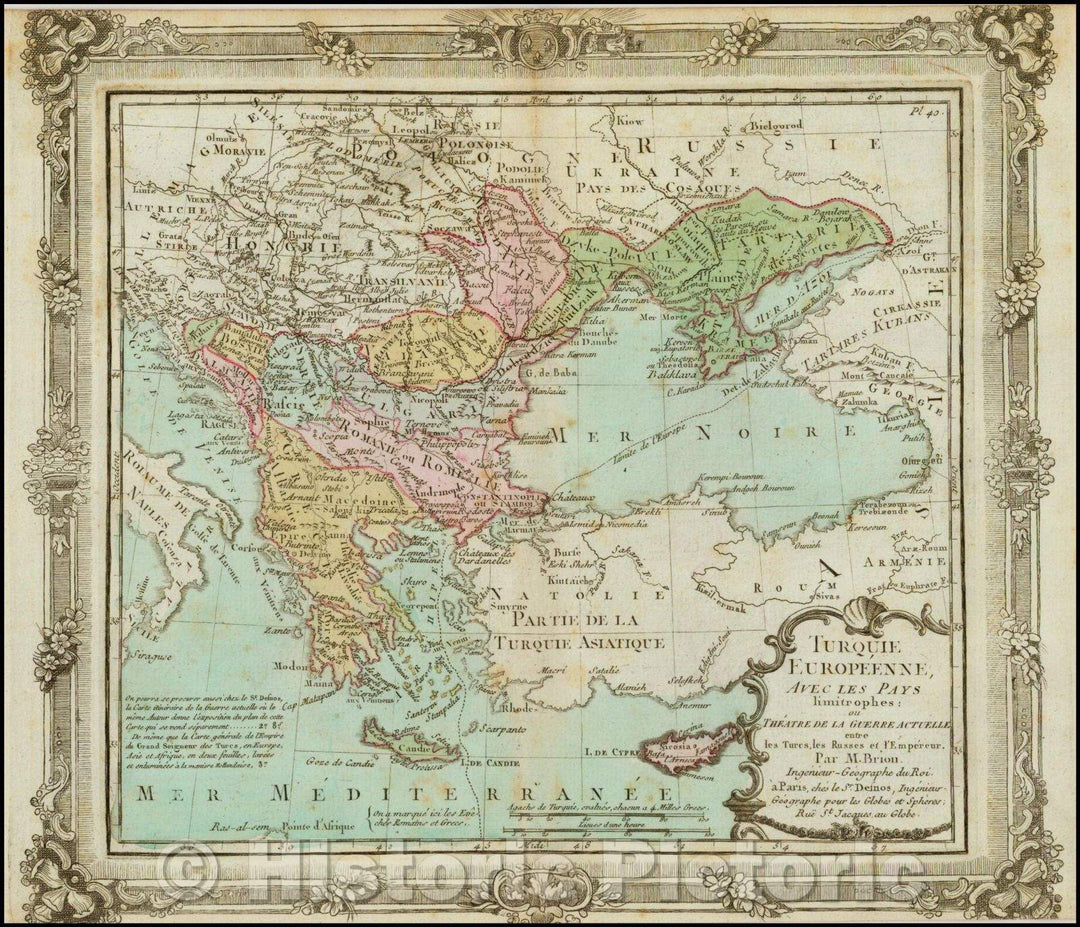 Historic Map - Turquie Europeenne, Avec Les Pays limitropes ou Theatre de laGuerre Actue :: Adriatic, Mediterranean and Black Seas, 1766 - Vintage Wall Art