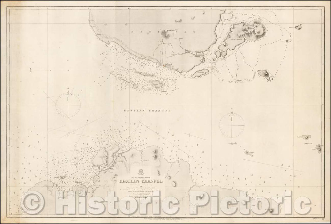 Historic Map - Sulu Sea Philippine Islands - Basilan Channel Surveyed, 1887, British Admiralty - Vintage Wall Art