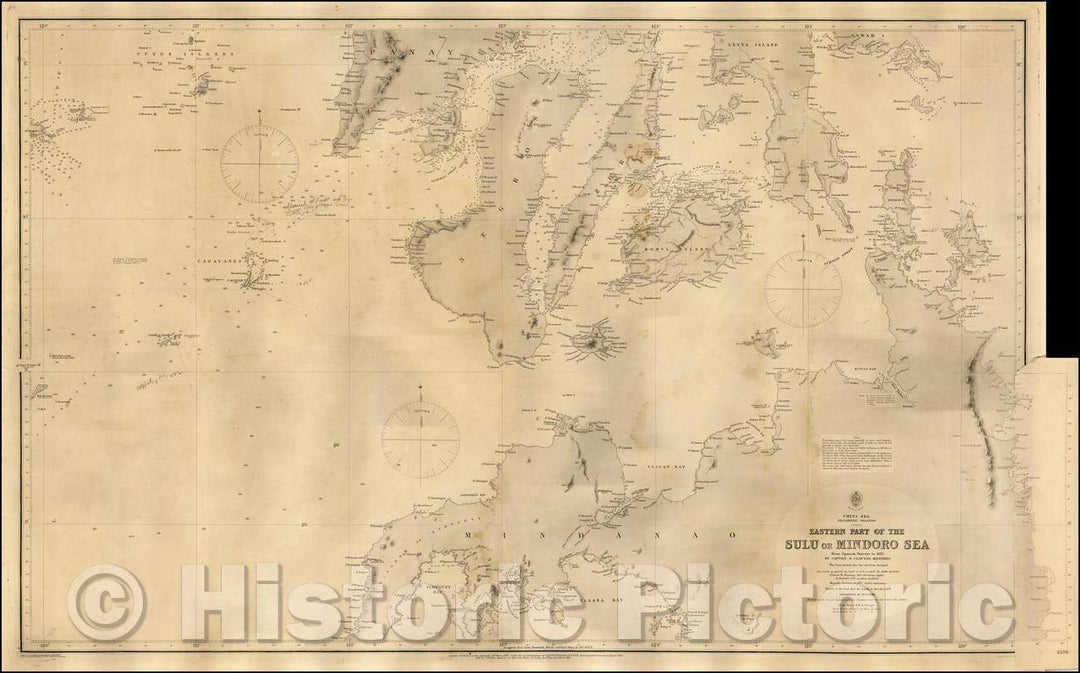 Historic Map - Philippine Islands - Eastern Part of the Sulu or Mindoro Sea From Spanish Surveys to, 1873, British Admiralty - Vintage Wall Art