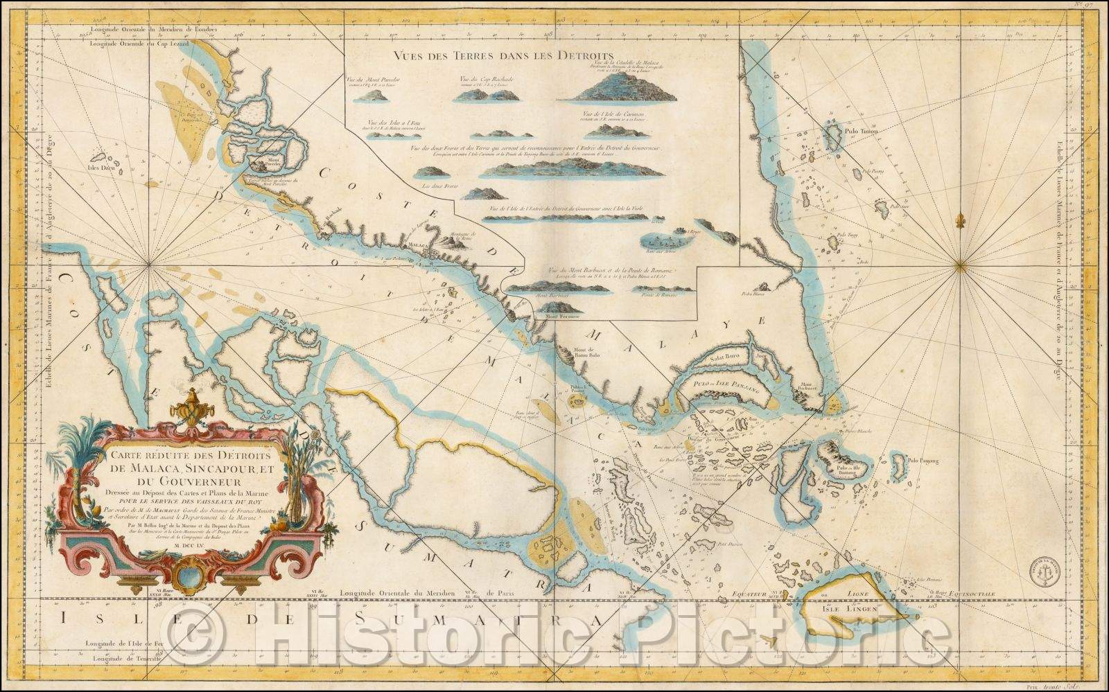 Historic Map - Carte Reduite Des Detroits De Malaca, Sincapour, Et Gouverneur, 1755, Jacques Nicolas Bellin v2