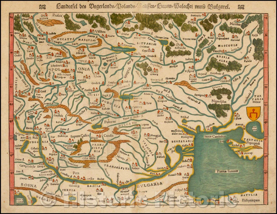 Historic Map - Landtafel des Ungerlands/Polands/Reuffen/Littaw/Walachei/Burgarei, 1550, Sebastian M?nster v2