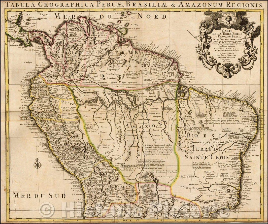 Historic Map - Terre Ferme du Perou, du Bresil, et du Pays des Amazones, Dres :: of Earth Farm of Peru, Brazil, and the country of the Amazons, standing, 1730 - Vintage Wall Art