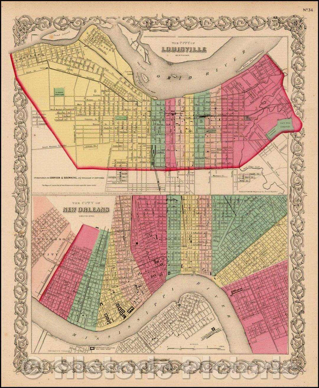 Historic Map - Colton's The City of Louisville [with] Colton's The City of New Orleans, 1859, Joseph Hutchins Colton - Vintage Wall Art