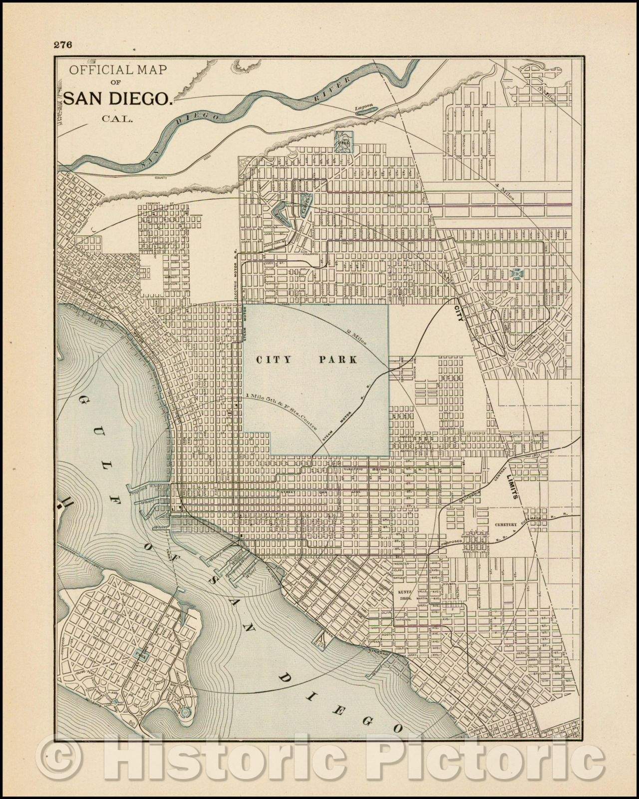 Historic Map - Official Map of San Diego. Cal, 1893, George F. Cram - Vintage Wall Art