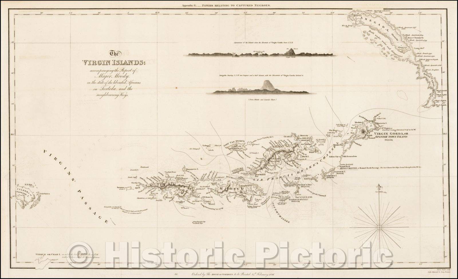 Historic Map - The Virgin Islands: accompanying the Report of Major Moody, on the state of the liberated Africans in Tortola, and the neighboring Keys, 1826 - Vintage Wall Art