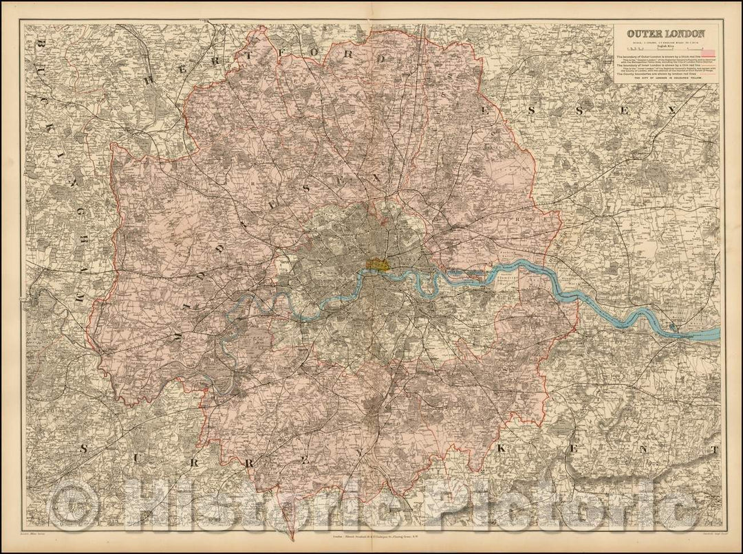 Historic Map - Outer London, 1896, Edward Stanford - Vintage Wall Art