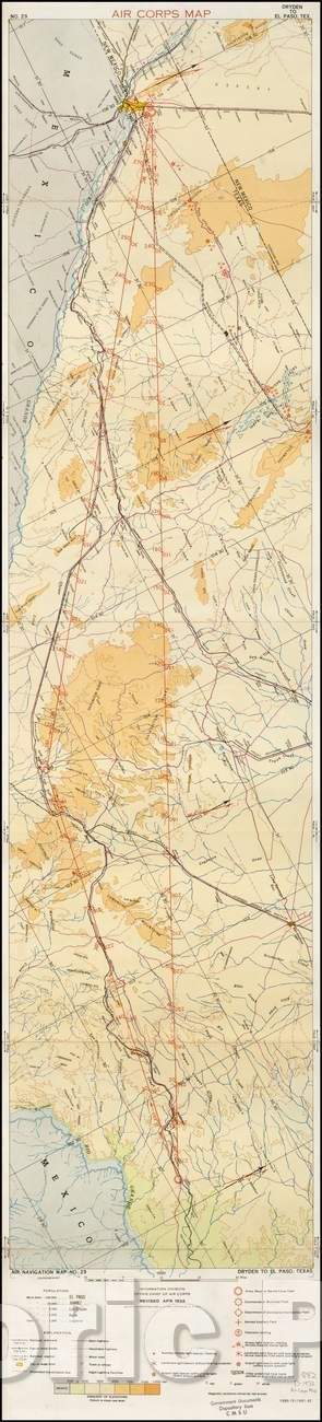 Historic Map - Air Navigation Map No. 29. (Experimental) - Dryden to El Paso Texas, 1932, U.S. Army Corps of Engineers - Vintage Wall Art