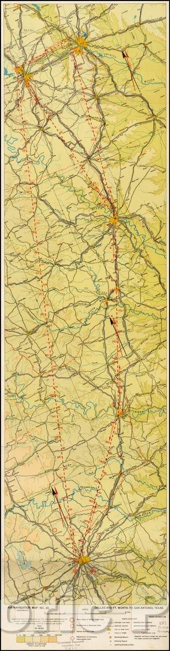 Historic Map - Air Navigation Map No. 25. (Experimental) - Dallas and Ft. Worth to San Antonio, Texas, 1923, U.S. Army Corps of Engineers - Vintage Wall Art