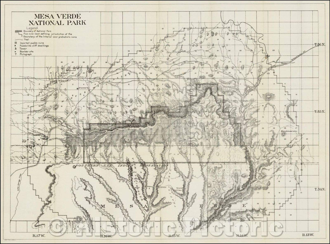 Historic Map - Mesa Verde National Park/Map of Mesa Verde National Park and environs, 1908, United States Department of the Interior - Vintage Wall Art