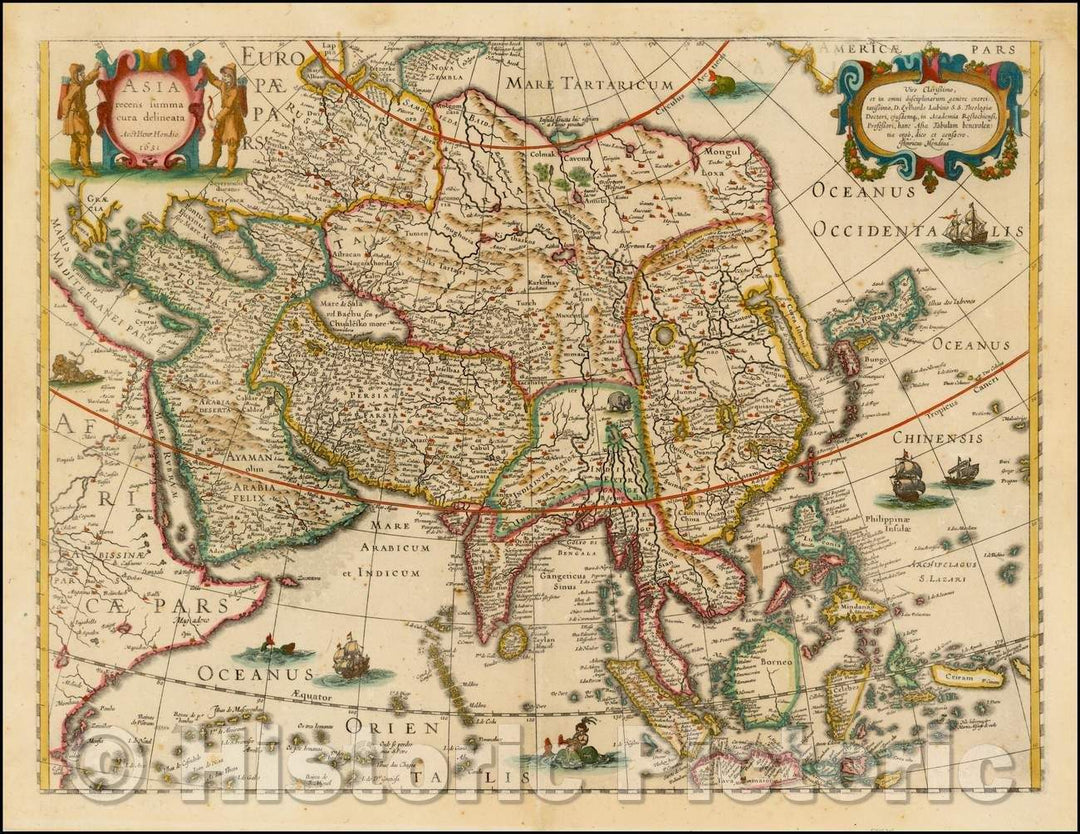 Historic Map - Asia recens summa cura delineata Auct. Henr. Hondio 1631/Asia Partiu outlined Anct. Hcnr. Hondio 1631, 1630, Jodocus Hondius - Vintage Wall Art