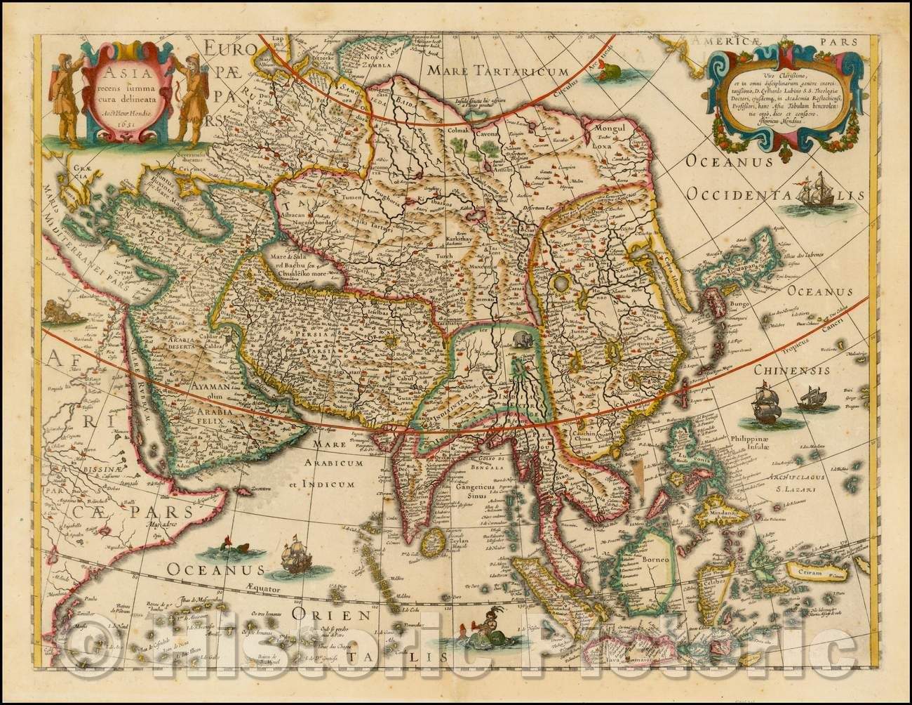 Historic Map - Asia recens summa cura delineata Auct. Henr. Hondio 1631/Asia Partiu outlined Anct. Hcnr. Hondio 1631, 1630, Jodocus Hondius - Vintage Wall Art