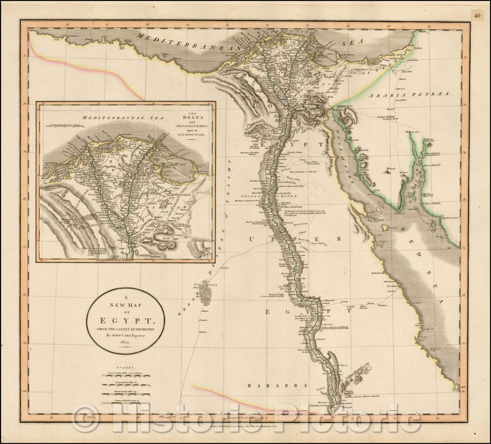 Historic Map - A New Map of Egypt, From the Latest Authorities, 1805, John Cary - Vintage Wall Art