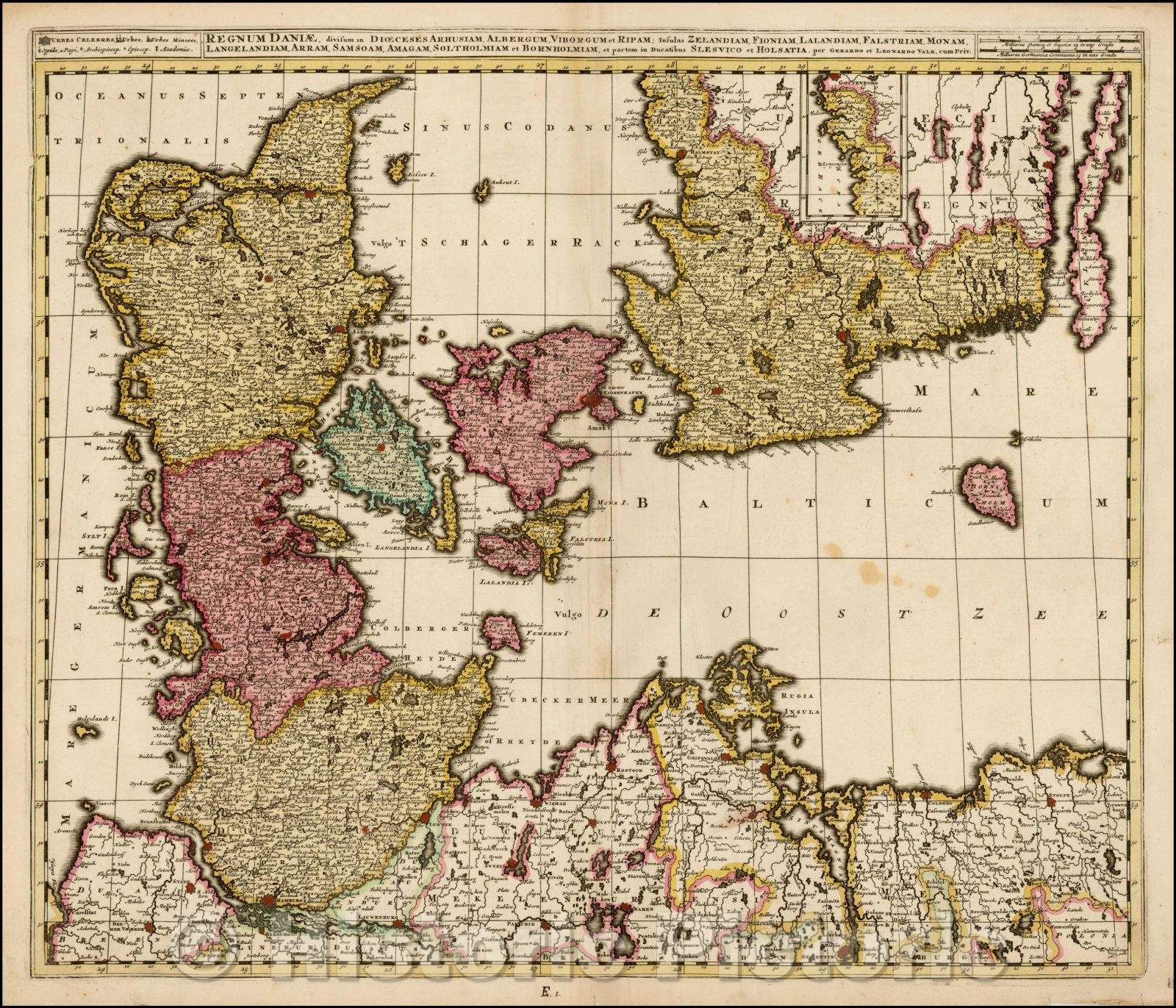 Historic Map - Northern Germany and southern Sweden/Regnum Daniae, divisum in Dioeceses Arhusiam, Albergum, Viborgum, Ripam; Insulas Zelandiam, Fioniam, 1710 v1