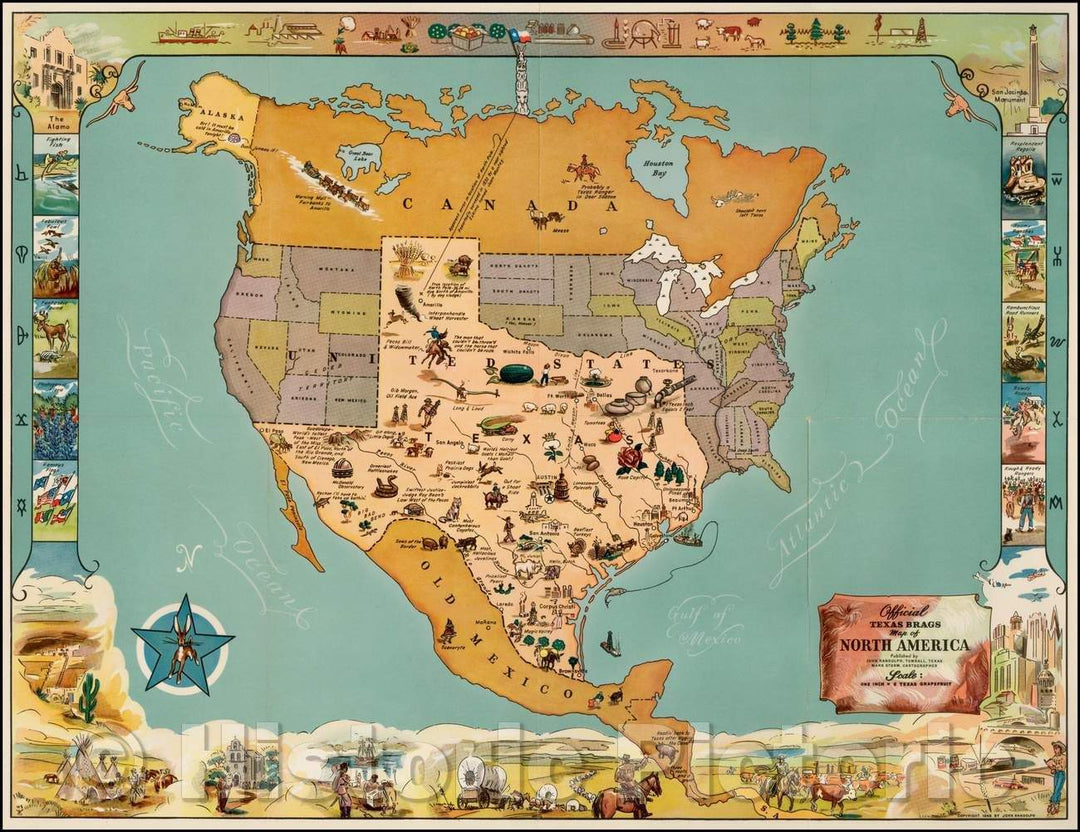 Historic Map - Official Texas Brags Map of North America, 1948, Mark Storm v4