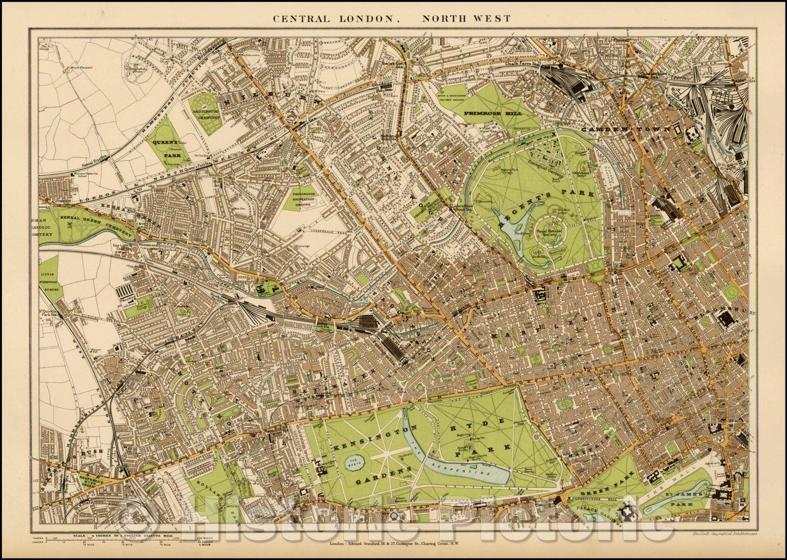 Historic Map - Central London, North West, 1896, Edward Stanford - Vintage Wall Art