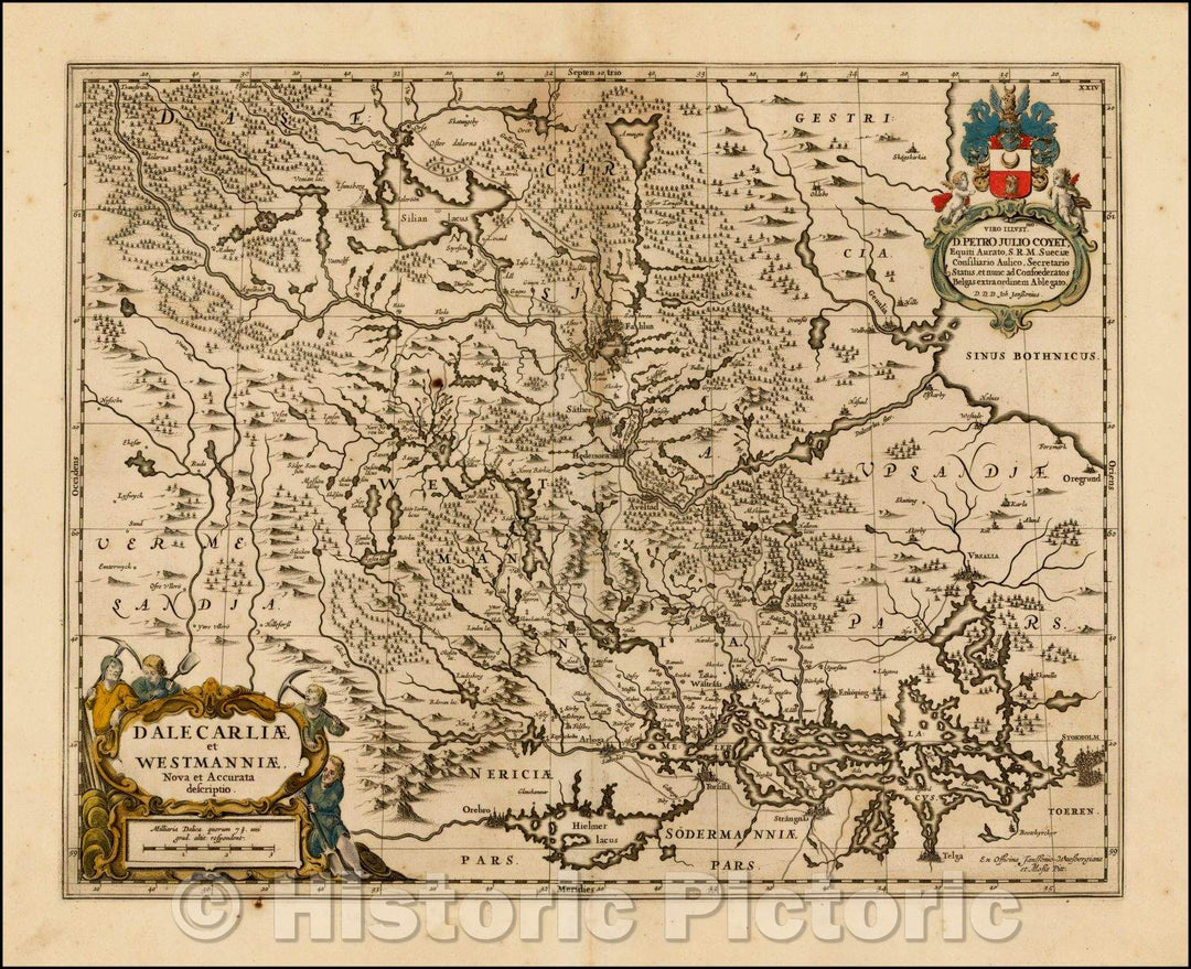 Historic Map - Dalecarliae et Westmaniae Nova et Accurata descriptio/Regional Map of central Sweden, 1680, Moses Pitt - Vintage Wall Art