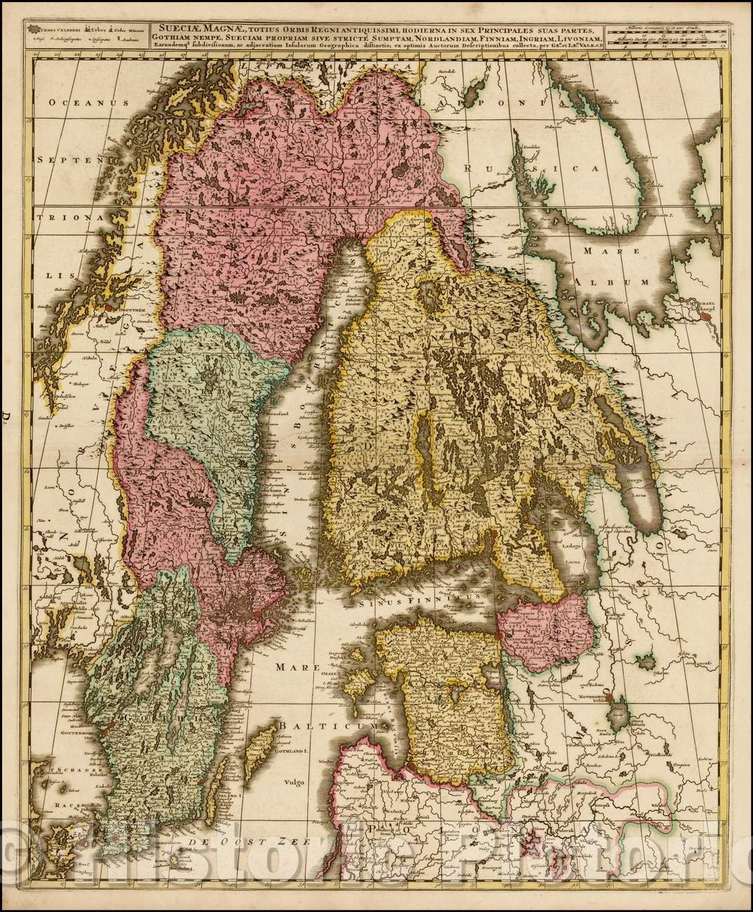 Historic Map - Sueciae Magnae, Totius Orbis Regni Antiquissimi, Hodierna In Sex Principales Suas Partes, Gothiam Nempe :: Scandinavia and the Baltic, 1710 v1