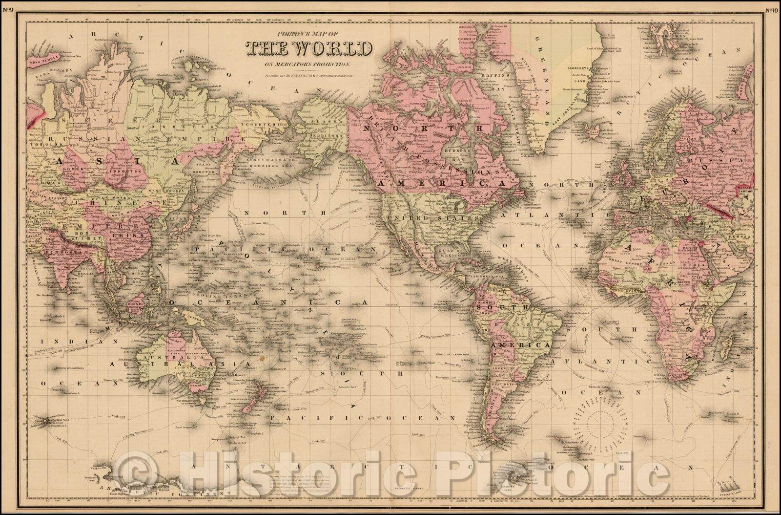 Historic Map - Colton's Map of the World on Mercator's Projection, 1860, Joseph Hutchins Colton v3