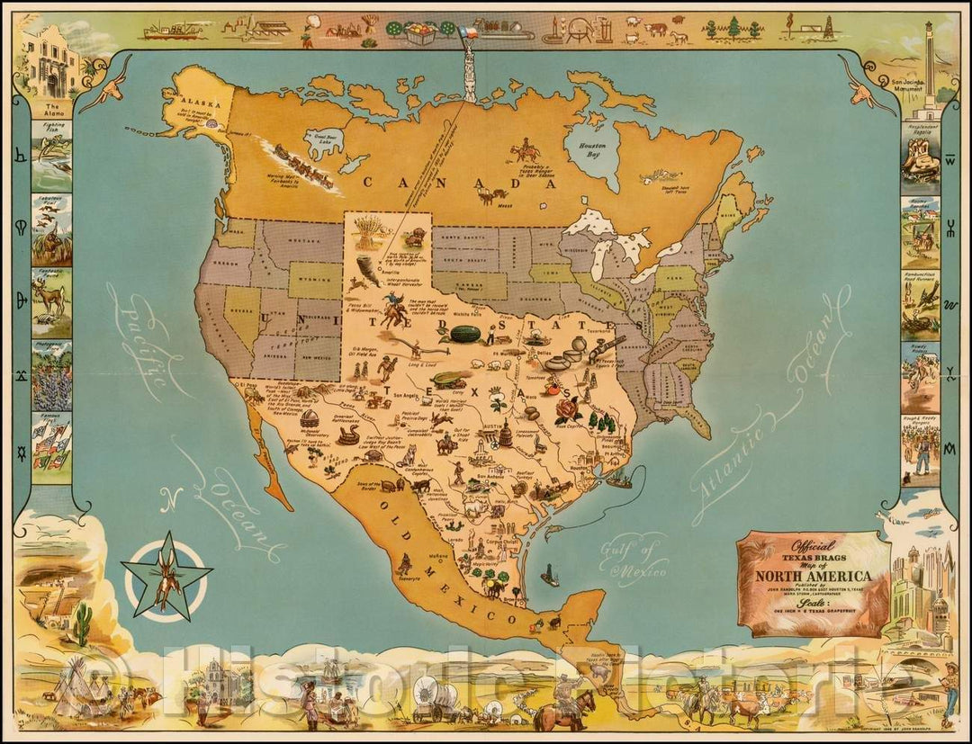 Historic Map - Official Texas Brags Map of North America, 1948, Mark Storm v5