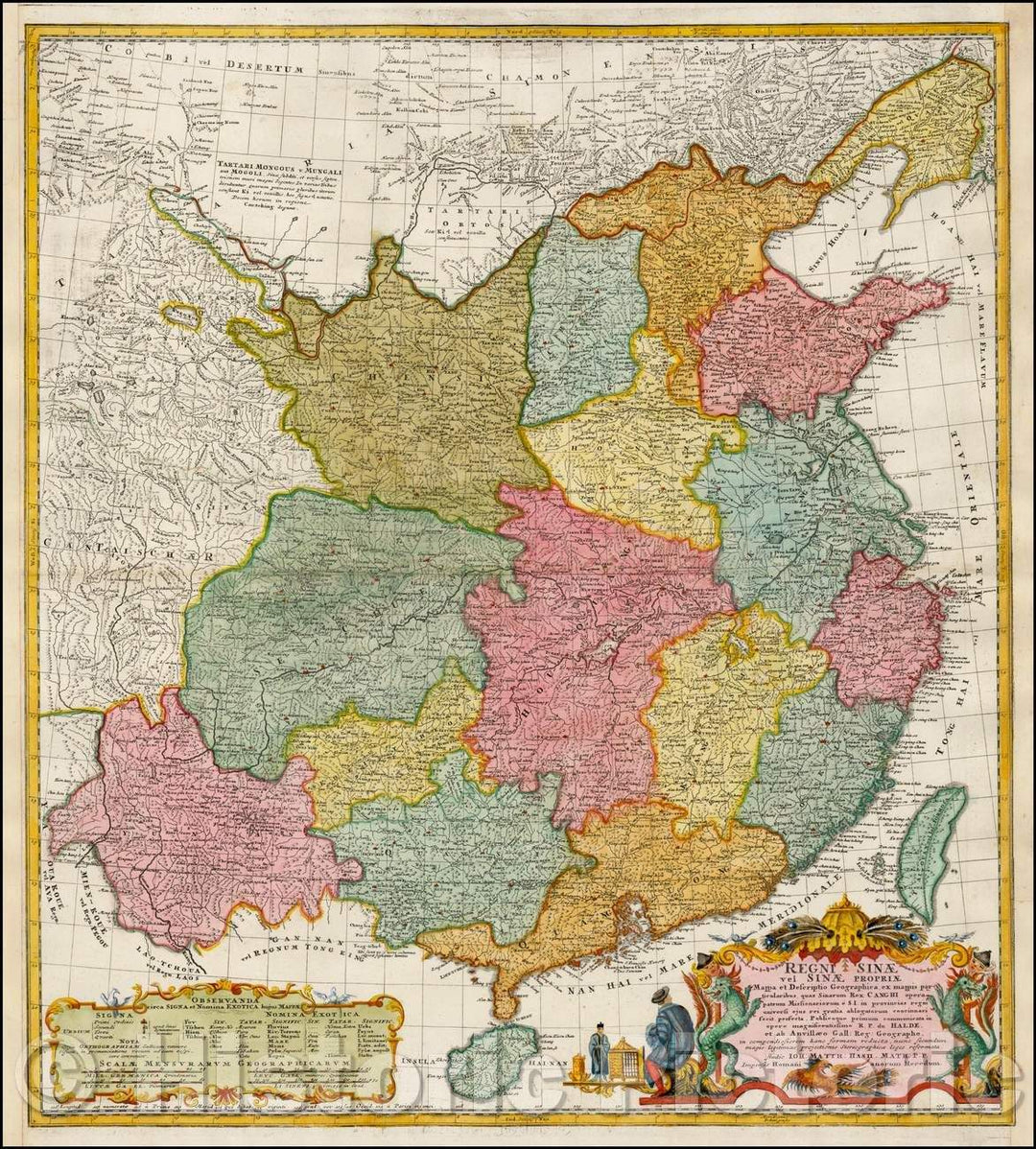 Historic Map - Regni Sinae vel Sinae Propriae Mappa et Descriptio Gegraphica ex mappis pa :: Gegraphica of the cloths of the Kingdom of China is a part, 1740 - Vintage Wall Art