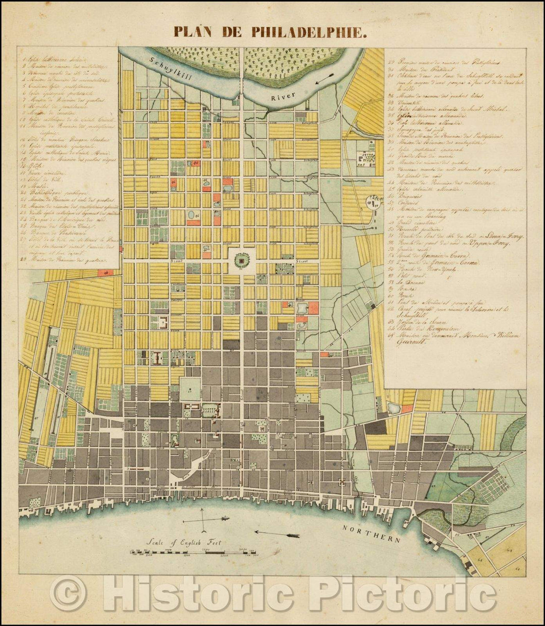 Historic Map - Plan De Philadelphie (Manuscript Presentation Plan of the City), 1799, Antoine Pierre Folie - Vintage Wall Art