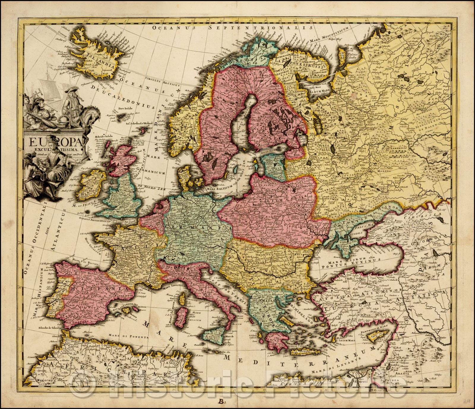 Historic Map - Europa Excultissima/Map of Europe, 1700, Peter Schenk - Vintage Wall Art