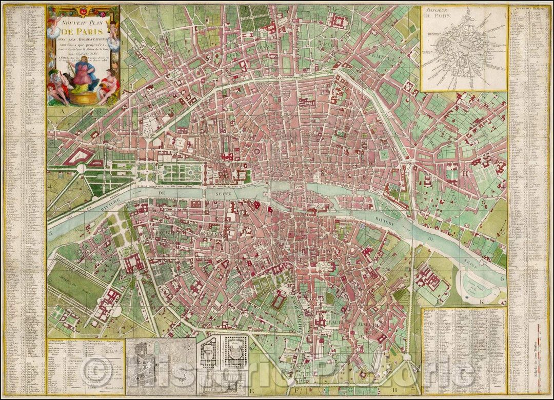 Historic Map - Nouveau Plan de Paris avec ses Augmentations 1786 / Plan of Paris on the eve of the French Revolution, centered on the Seine River, 1786 - Vintage Wall Art